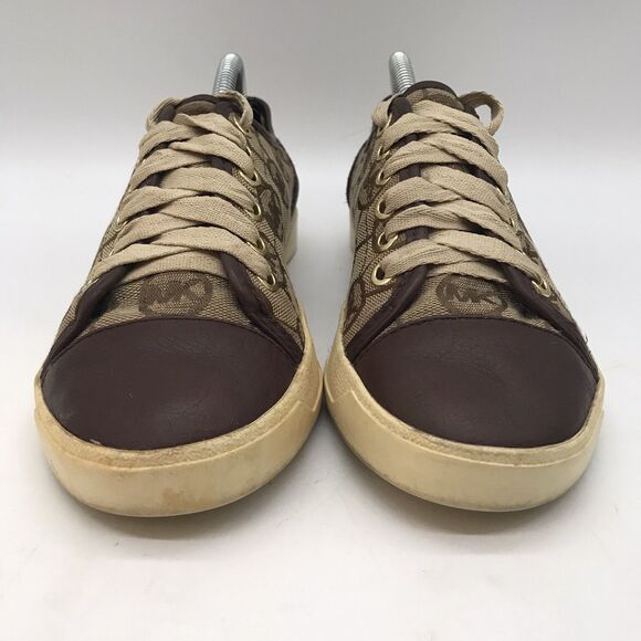 Michael Kors MK  Fashion Sneakers Women's 6M Cap Toe Brown Signature Logo Canvas - Picture 2 of 14